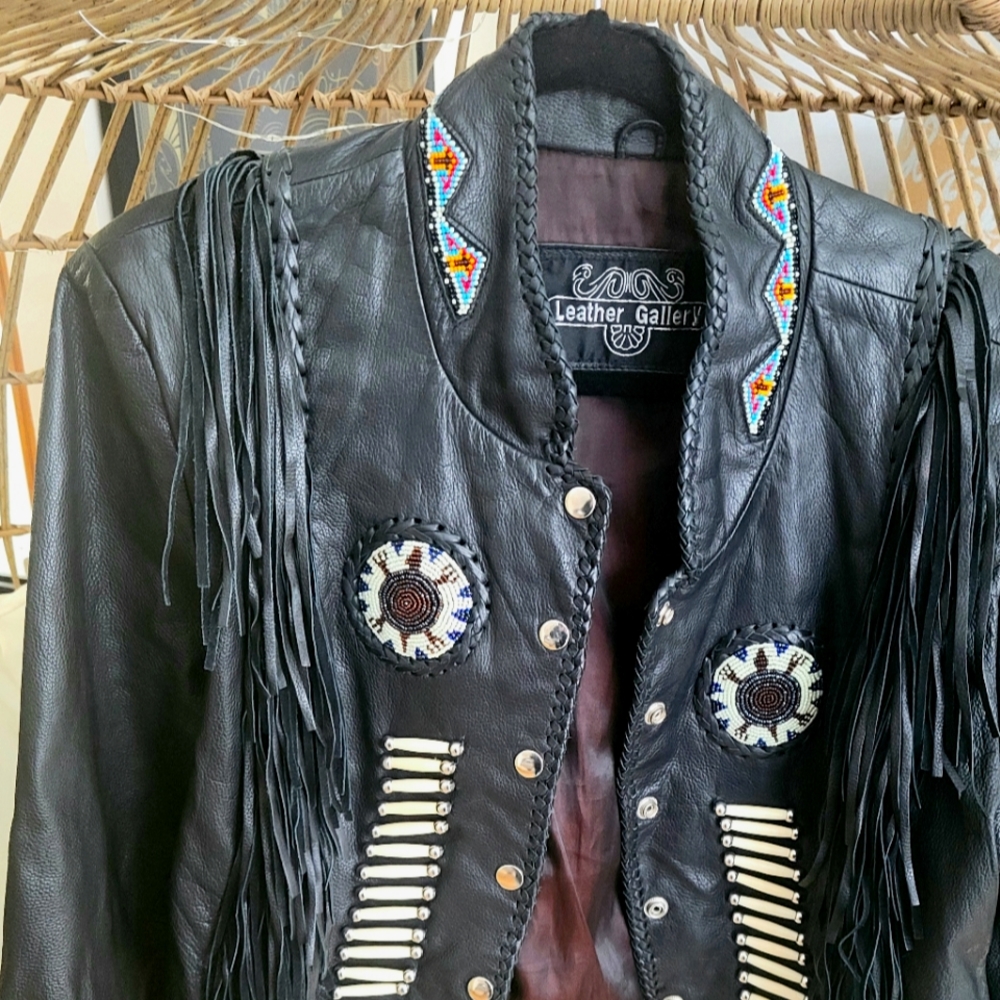Vintage beaded Native American influenced leather jacket